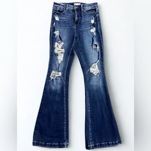 Distressed Flare High Waist Women’s Jeans - Dark Blue Size 7 | inseam 34 | 👍